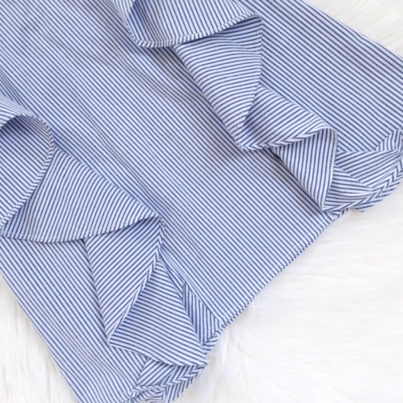 Nordstrom NYTT Ruffled Striped Blouse Blue White - Picture 3 of 5
